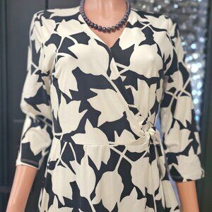 Cato Wrap Dress, Small, White & Black